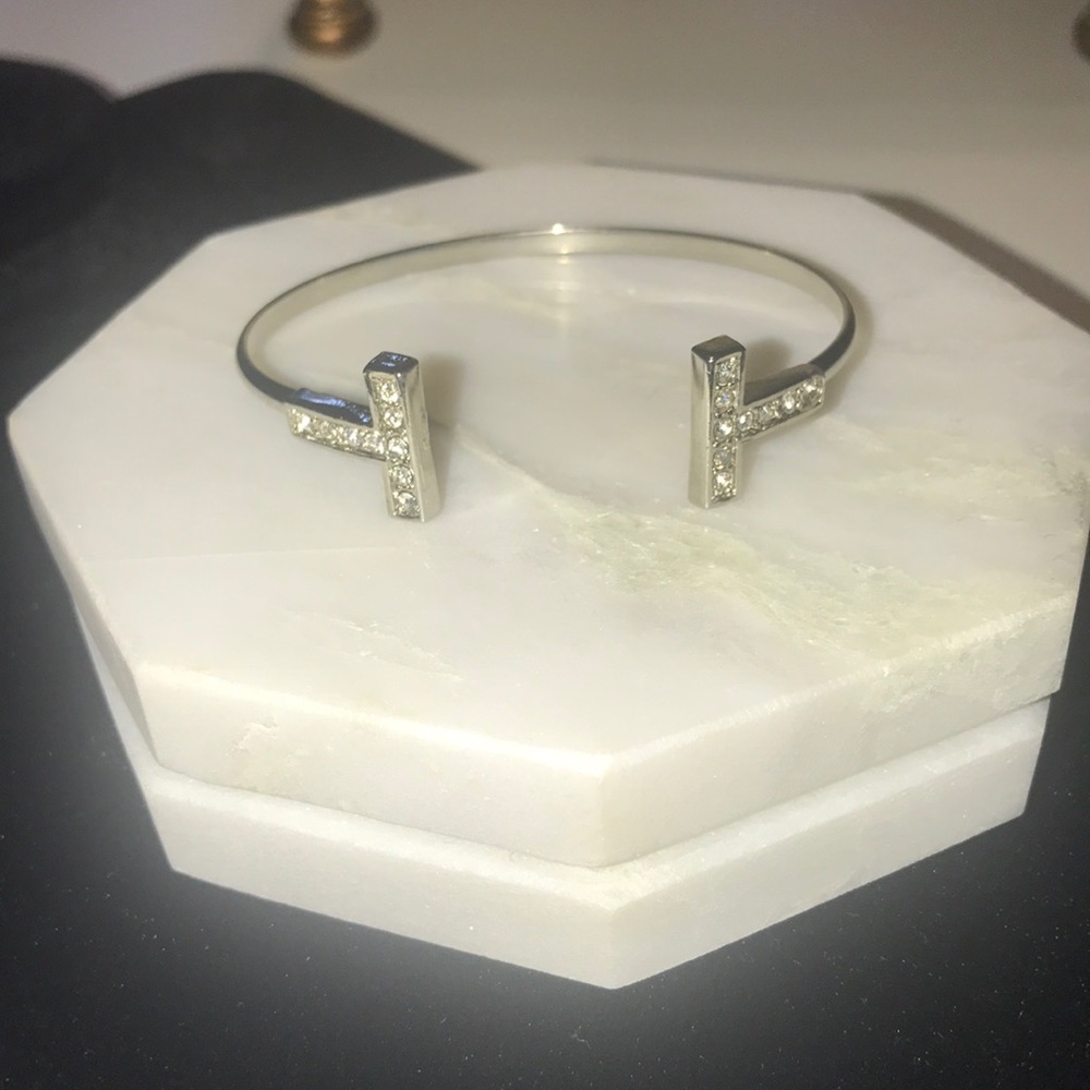 Silver T Bracelet with cubic zircon embellishment